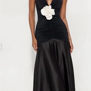Elegant Black Dress with White Floral Detail